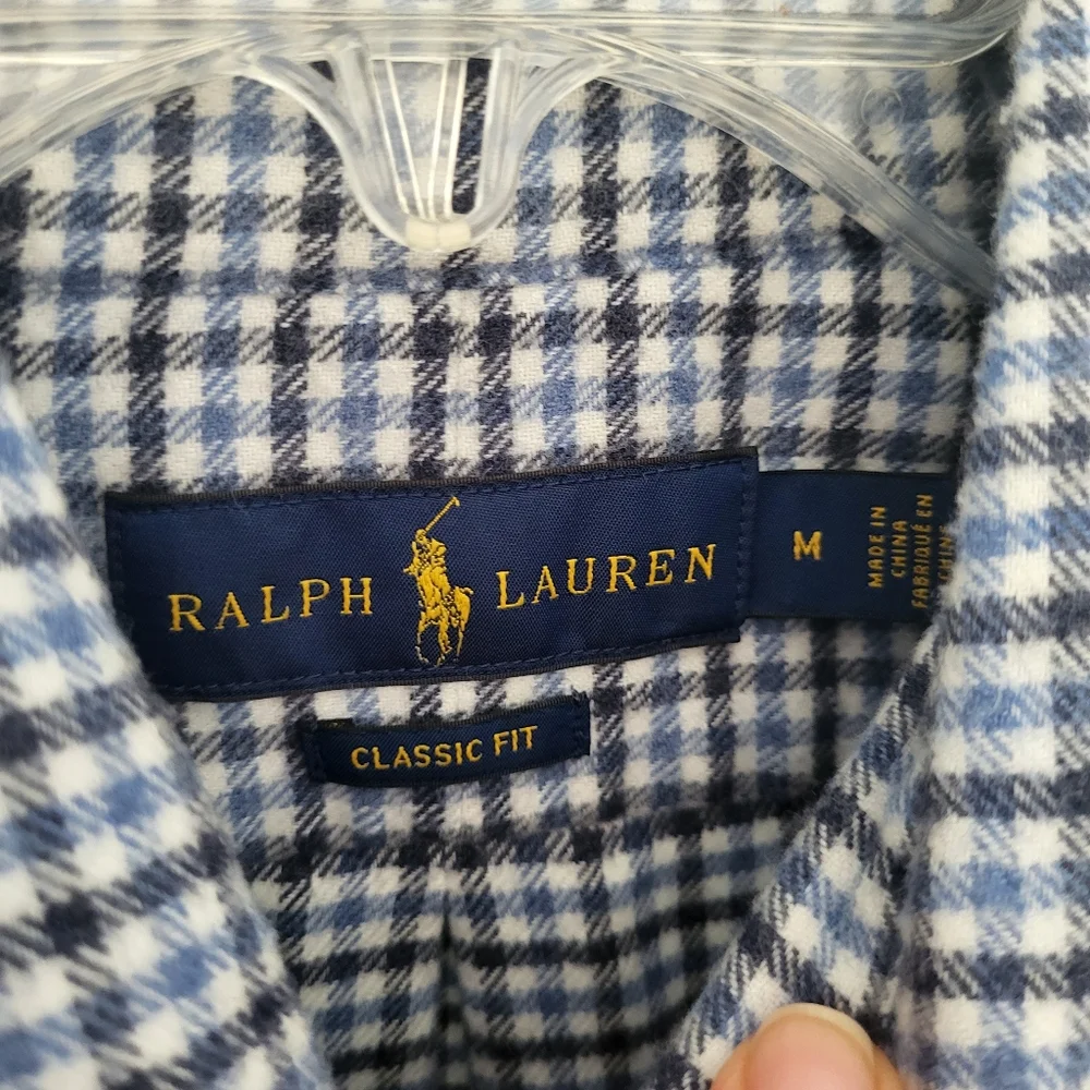 Polo Ralph Lauren Men Medium Flannel Blue Button Down Dress‎ Shirt Long Sleeve
